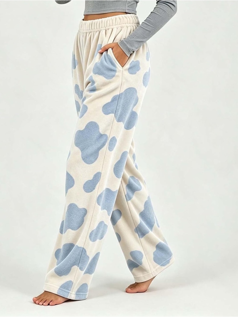 Cozy Fleece Blue Cow print Lounge pants - Picture 6 of 8